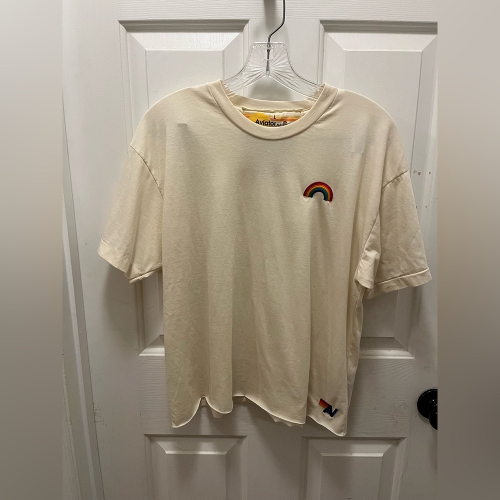 🌈 NWT Aviator Nation Rainbow Embroidery Boyfriend Tee - Sz Large